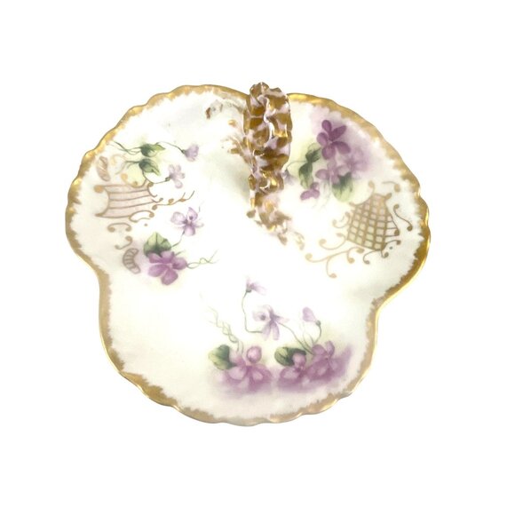 Antique Limoges France Porcelain Floral Decorative Dish With Gold Trim - Picture 1 of 11